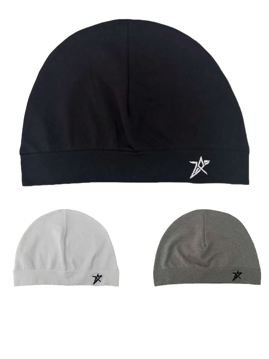 星星刺绣骷髅帽 轻盈柔软弹力透气针织帽 男士户外运动徒步露营旅行跑步街头休闲时尚全季舒适日常头饰秋季装饰 - A - 查看 1