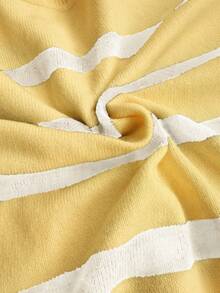 FOR BEAUTY 春秋新款复古条纹撞色高领长袖针织衫，女士宽松时尚休闲套头衫，嘉年华上衣 - 藤黃拼珍珠白 - 查看 6