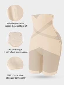 1pc Women Waist Slimmer Criss-Cross High Waist Control Body Shaper Shorts - Apricot - View 8