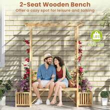 Lifezeal Patio Garden Bench Arbor Arch With Pergola Planting Box Side Trellis For Vines - 自然的 - 查看 9