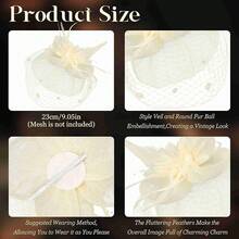 Fascinators Hats Women Tea Party Hat Mesh Headband Vintage Lace Cocktail Headwear Hair Clip Church - 米色 - 查看 2
