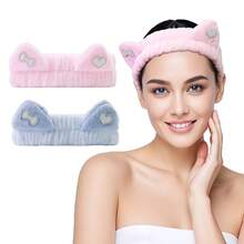 Euuztu Spa Headband Washing Face, 2 Pack Cute Ear Hair Band Shower Yoga Beauty, Fluffy Makeup Headband, Kawaii Headbands Woman Girls, Dark Pink+Purple Heart - 藍粉紅愛心 - 查看 2
