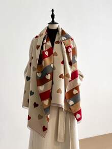 1 Khăn choàng dệt kim Jacquard họa tiết trái tim thanh lịch, ấm áp và đa năng dành cho nữ, thích hợp cho phòng có máy lạnh, mùa thu/đông - Nhiều màu - Xem 2