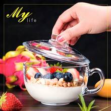 3Pcs Dinnerware Set Handle Mixing Bowl With Lid And Spoon,Bowls For Ramen,Noodles,Salads,Oatmeal,Milk,Fruits,The Set Includes A 500ml Glass Bowl, A Lid And A Small Spoon,Hot And Cold For - White - View 6