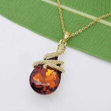 18k Gold Plated Water Drop Crystal Multicolor  Snake Pendant Necklace 16"+2"2025 - 深棕色 - 查看 2