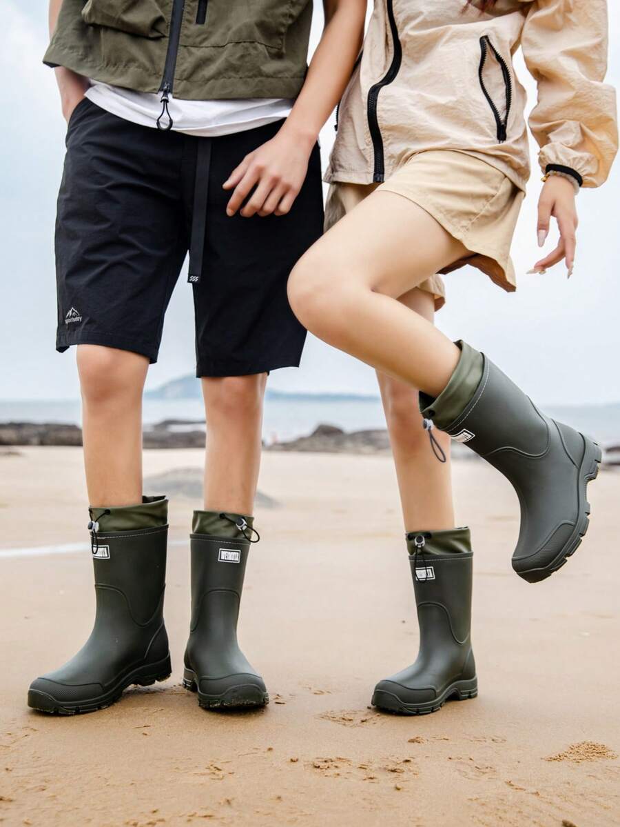 Couple's Rain Boots, Women's Mid-Calf Waterproof Shoes, Men's Rain Boots, Anti-Slip Water Shoes, Thick Sole Kitchen Boots, Elastic Ankle