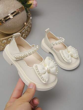 Girls' Cute Fashion Children's Leather Shoes, Spring/Autumn Bow Decor Pure White Children's Comfortable Outdoor Academy Flat Shoes, Infant Casual Shoes, All Season Shoes, Back To School Recommended