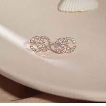 1PCS小香风耳环女双C简约冷艳2025新款耳钉气质小耳环显脸小耳饰 - 雙c簡約耳釘 - 查看 1