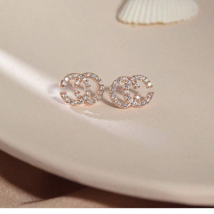 1PCS小香风耳环女双C简约冷艳2025新款耳钉气质小耳环显脸小耳饰 - 雙c簡約耳釘 - 查看 1