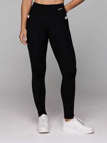 LOT FITNESS Black Polyamide Leggings With Pocket, Polyamide Gym, Women's Flower Duo Collection - Black - View 3