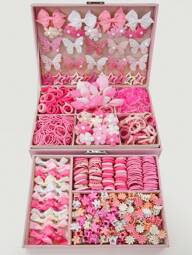 534pcs/Set Girls' Pink Bowknot Hair Clips, Cute Princess Hair Accessories, High Elastic Durable Non-Damaging Hair Ties, Hair Bands, Rabbit Ear Hair Rings, Versatile Duck Clip Barrettes, Suitable For Daily Use