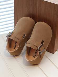 1双儿童圆头魔术贴防滑软底休闲平底鞋，适合学生日常穿着，春秋季 - 駝色 - 查看 3