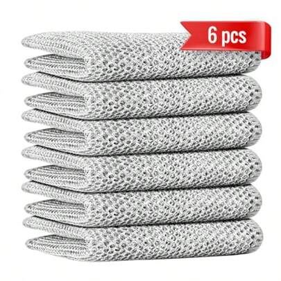 6pcs Double Layer Multifunctional NonScratch Wire Dishcloth Multipurpose Wire Dishwashing Rags Wire Cleaning Cloths Wire Dish Towels For Sinks Pots Pans Counters And Cooktops In The Kitchen