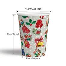 Juego de 60 piezas de vajilla con temática navideña, suministros para fiesta de Navidad feliz, platos de papel de 9"/7", vasos para bebidas, tazas de café y servilletas - Multicolor - Ver 5