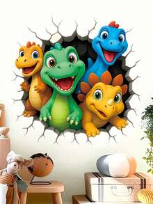 1 قطعة ملصق حائط ديناصور 3D كبير العيون جذاب، قابل للإزالة وذاتي اللصق، تصميم مشقوق، دافئ، مناسب لديكور جدران المنزل والغرفة والحمام والخلفيات الأخرى - مصنوع من مادة البي في سي - متعدد الألوان - مشاهدة 6