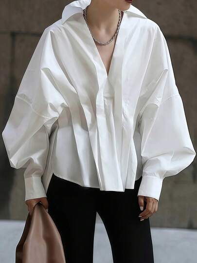 Blusa casual de unicolor para mujer, de tela tejida con cuello en V, elegante para uso casual, aeropuerto y uso diario, primavera/otoño