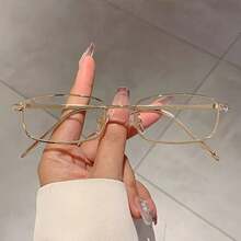 1 Pair Women's Square Small Frame Glasses Fashion Gold Frame Design Multicolor Glasses Retro Simple Style High-End Red Glasses - Vàng trong suốt - Xem 13