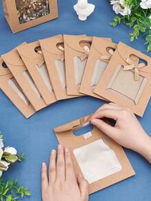 5/10pcs/Set Kraft Paper Gift Bag With Transparent Window And Handle - Used For Packaging Candies, Weddings, Thanksgiving And Parties Back To School Valentine Day - Multicolor - View 5