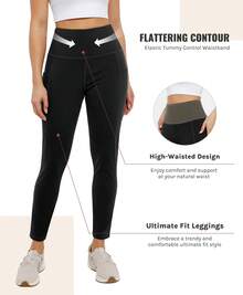 Women Leggings High Waisted Yoga Pants With Pockets Loose Leggings For Women Workout - 黑色 - 查看 3