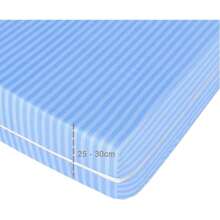 1 Satin Stripe Mattress Protector, Bedding - Height 28 Cm, Breathable Zipper Design, Soft And Skin-Friendly, Soft And Skin-Friendly Fitted Sheet - Home Textile, Suitable For Mattresses 135-180 Cm - White And Blue