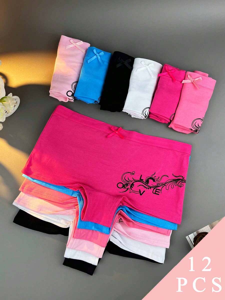 [12PCS Dragon-Print Soft Panties] 12pcs Plus Size Boyshorts,Dragon Shaped Print,Women's High-Waisted Boxer Briefs | Soft,Boyshorts, Lightweight & Breathable & Comfortable Design | For Daily & Casual, 6 Vibrant Colors - 彩色 - 查看 1