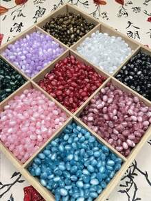 100pcs Cat Eye Jujube Beads, Oval Beads For DIY Bracelets, Necklaces, Hanging Ropes, Suitable For DIY Jewelry Accessories, Home Decor, Arts And Crafts, Jewelry Making - Multicolor - View 1