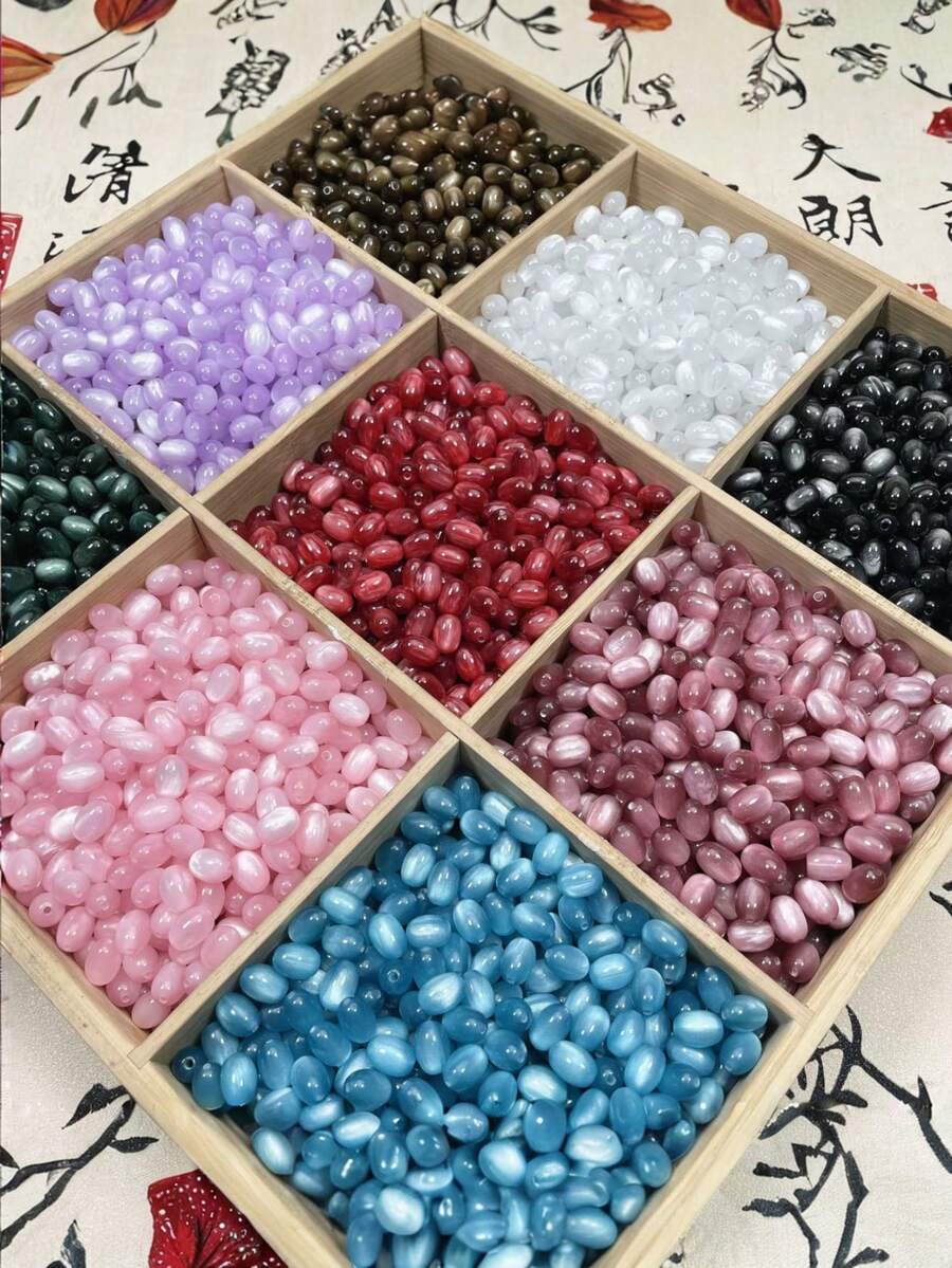 100pcs Cat Eye Jujube Beads, Oval Beads For DIY Bracelets, Necklaces, Hanging Ropes, Suitable For DIY Jewelry Accessories, Home Decor, Arts And Crafts, Jewelry Making - Multicolor - View 1