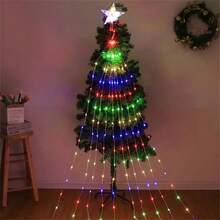 1pc, Sparkling Christmas 200LED Pentagram Outdoor String Light – USB Powered, 8 Modes For Home, Kitchen, Room, Courtyard, Christmas Tree, Festive Decoration&Gift! Romantic Dreamy Fairy Light Waterfall Lamp For Xmas(Battery Not Included) Home Decor Christmas Decorations Room Decor Winter