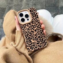 Funda con estampado de leopardo para phone 16 Pro Max, 16 Plus, 15 Pro, 14, 13, 12 y 11. Tacto de piel sintética, protectora y anticaídas. Nueva funda de silicona para mujer. Suave - Marrón claro-1 - Ver 1
