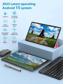 Relndoo Android Tablet 2-In-1 With Keyboard And Mouse, 2025 TopS Android 15 10 Inch Tablet, (4GB+4GB)RAM+64GB ROM, 1280*800px HD Touchscreen, 2MP+8MP Dual Camera, RK3562 Quad-Core 2.0 GHz, Tablet PC With Case, Mouse, Stylus, Keyboard, 6000mAh Battery, Supports 1TB SD Expansion, 802.11n Wifi 2.4G/5GWireless, GPS, Certified Tablets-Pink