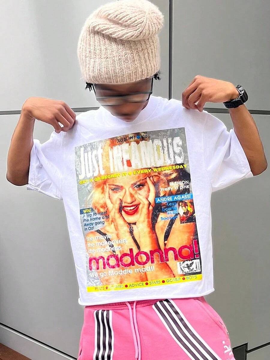 Just Infamous Magazine Cover T-Shirt 180g Pure Cotton Double-Sided Printed T-Shirt, Suitable For Men And Women, The Best Gift For Summer Casual Short Sleeved T-Shirt - 白色 - 查看 1