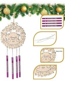 Hölzernes Weihnachts-Windspiel-Ornament im süßen Stil, DIY Windspiel Dekoration, kreatives Bemalen & Graffiti Windspiel DIY Handwerk, Weihnachts-Feiertags-Party Dekoration