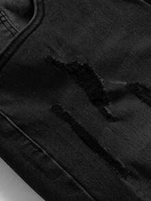 1pc Men's Black Elastic Skinny Distressed Versatile Jeans, Outdoor Comfortable Casual Cargo Skinny Jeans, Y2K Style, Suitable As Gift For Husband/Boyfriend, Daily Wear - Black - View 3