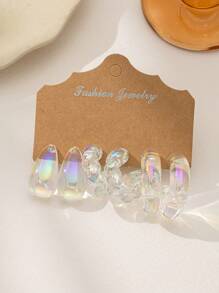 Colorful Transparent Earring Set For Women, Including Water Drop, Wide C, Twist C-Shaped Earrings, Popular Online