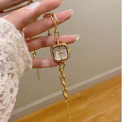 1件优雅奢华个性化女士手链腕表，超薄方形简约石英表，适合日常佩戴，生日礼物