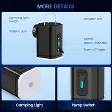 Mini Air Pump Pro X1Portable Air Pump With Camping Light TypeC Rechargeable Quick Inflate Deflate For Sleeping Pads Air Mattress Pool Toys Floats Swimming Ring Vacuum Storage Bags