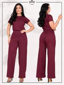 Women's Set Loose Pants Short Sleeve Blouse Elegant Casual Elegant Party Office Work Pantaloons - 綠色 - 查看 6