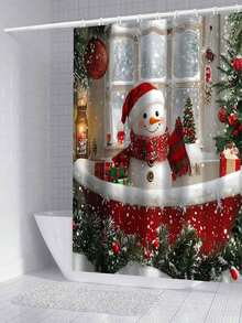 圣诞快乐雪人浴帘套装 - 防水，节日浴室装饰，带挂钩，趣味十足，家居室内装饰，热门人物主题 - 彩色 - 查看 12