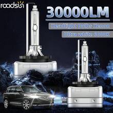 2个ROADSUN D1S D2S D4S D3S汽车大灯灯泡，6000K冷白光，氙气灯，3500小时寿命，防水设计，亮度提升350%，5分钟安装，强劲散热系统，完美光型防眩光，内置驱动器
