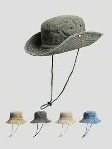 1 件男女通用纯色可折叠渔夫帽，水洗复古牛仔渔夫帽，适合户外、徒步旅行、钓鱼、防晒、四季休闲使用 - A - 查看 1