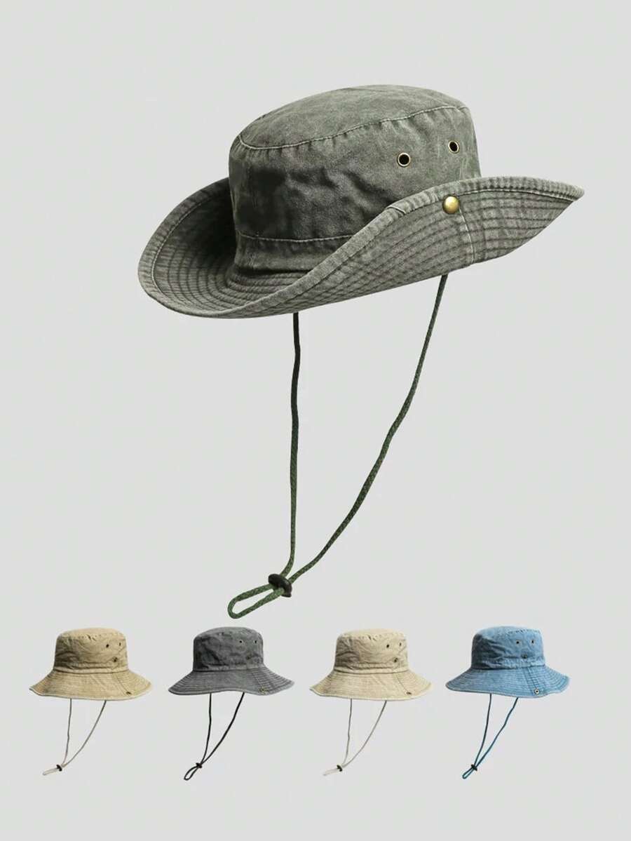 1 件男女通用纯色可折叠渔夫帽，水洗复古牛仔渔夫帽，适合户外、徒步旅行、钓鱼、防晒、四季休闲使用 - A - 查看 1