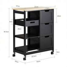 SoBuy FKW79-HG, Kitchen Trolley Cart Kitchen Storage Trolley Serving Trolley With 3 Drawers And Removable Tray, Grey - Black - View 3