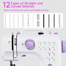 Portable Household Sewing Machine, With 12 Built-In Stitches & Foot Pedal For Sewing Beginners & Amateurs - 查看 6