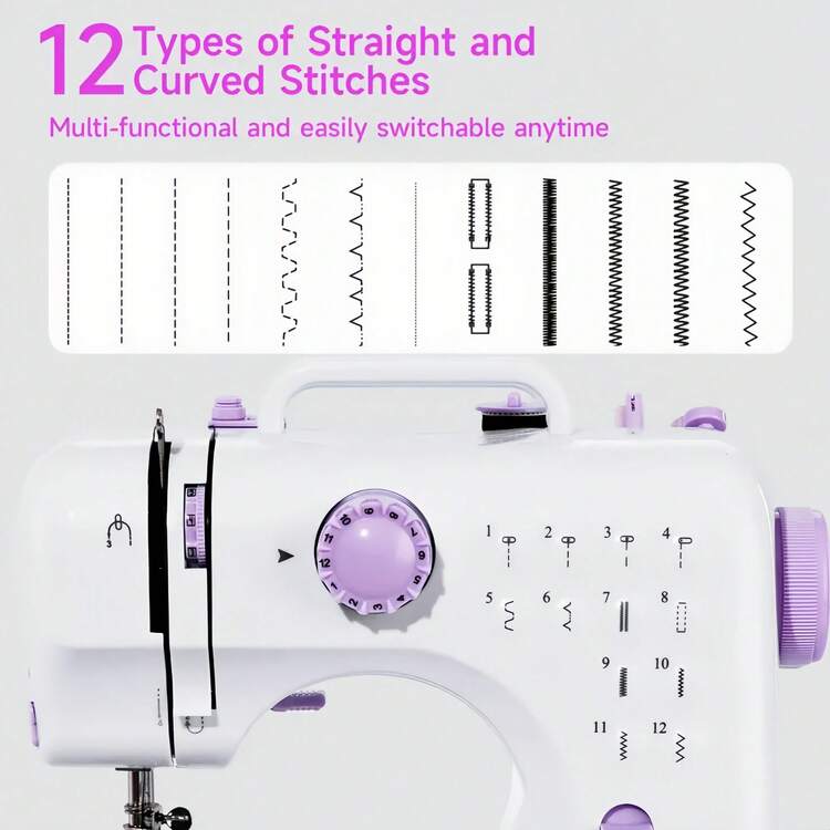 Portable Household Sewing Machine, With 12 Built-In Stitches & Foot Pedal For Sewing Beginners & Amateurs - 美規A型插(110-127V) - 查看 6