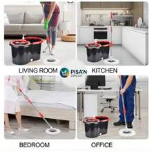 TRAPEADOR GIRATORIO SPIN MOP 360° SISTEMA DE LIMPIEZA.  JUEGO DE TRAPEADOR Y CUBO, TRAPEADOR GIRATORIA DE 360° Y CUBO CON JUEGO DE ESCURRIDOR Y 3 RECAMBIOS DE TRAPEADOR DE MICROFIBRA, ACERO INOXIDABLE DE 58 PULGADAS CON MANGO EXTENDIDO PARA LIMPIEZA DE SUELOS (SIN RUEDAS).  TRAPEADOR + CUBO ESCURRIDOR CENTRÍFUGO – HOGAR BALDE CENTRIFUGO 360 LAMPAZO ACERO GIRATORIO + 2 MOPAS REPUESTO.  CUBETA CENTRIFUGA - Negro - Ver 6