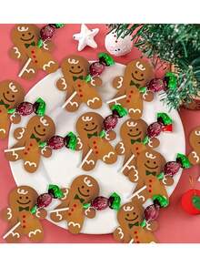 100/50pcs Christmas Lollipop Paper Cards Santa Snowman Penguin Gingerbread Man Candy Gift Bag Packaging Party Decoration, DIY Package Wrapping For Christmas Party Supplies, Christmas Party Favors, Holiday Party Decor Gift Wrapping - View 1