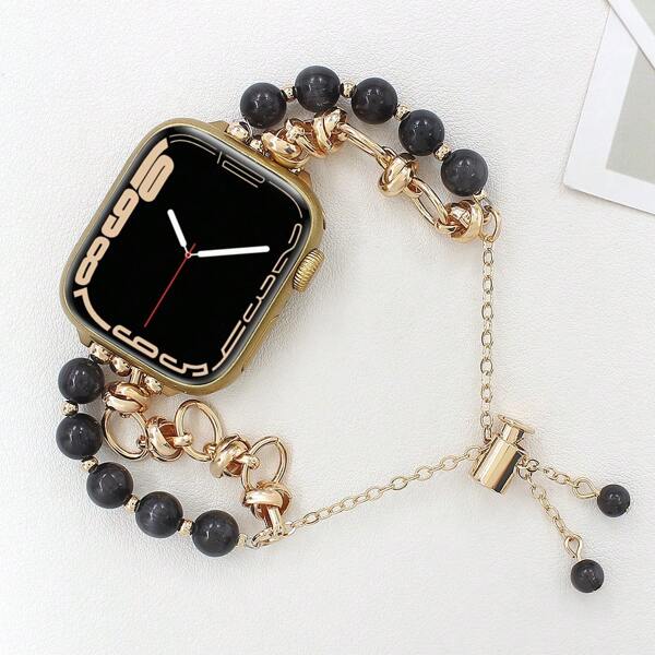 1pc Women's Cat Eye Stone & Black Stone Bracelet Metal Band Compatible With 38/40/41/42/44/45/49/46mm Ultra2/Ultra/SE/10/9/8/7/6/5/4/3/2/1
