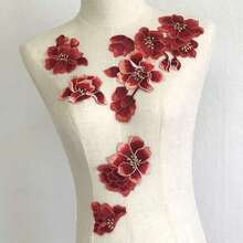 5pcs/Set Red Magnolia Flower Water-Soluble Embroidered Cloth Patch, Dress/Cheongsam Decorative Accessory, DIY - Red - View 6