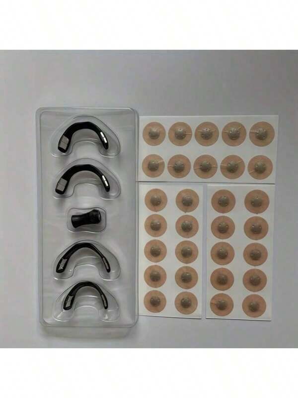 30pcs Nasal Dilator Nasal Strip Set - Enhance Oxygen Flow And Improve Sleep, Beige Lightweight And Sweatproof Nasal Strips, No Electricty Or Batteries Reguired, Includes 4 Sizes Of Nasal Holders, 1 Nasal Strip Holder, And 30 Magnetic Nasal Strips, Perfect Gift For Family, Friends, And Lovers