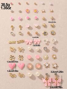 NAIZHU 30 Pairs Assorted Colorful Fashionable Cute Butterfly, Heart, Letter, Star Themed Earrings Set, Versatile Accessories Gift For Teenagers - Multicolor - View 4